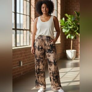 Nina Parker Womens Velvet Drawstring Elastic Waist Pull-On Wide Leg Pants 1X